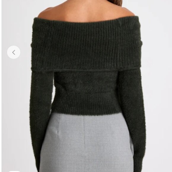 Ravenna Forest Green Eyelash Knit Off-the-Shoulder Sweater Top Lulus MEDIUM - Picture 4 of 4